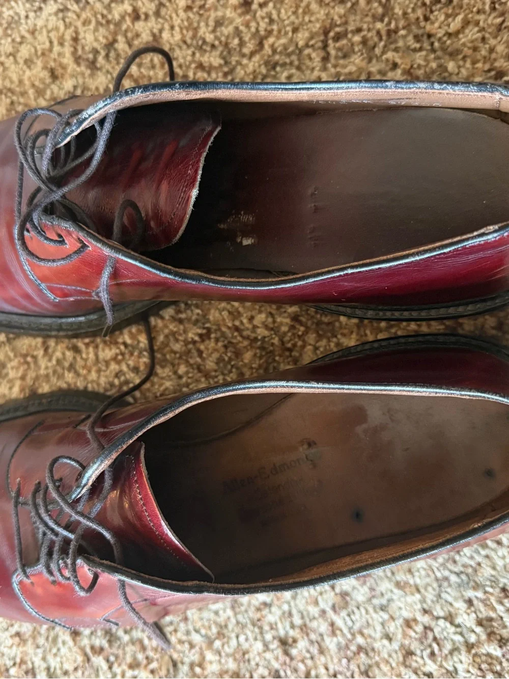Allen Edmonds Leeds Red Brown Leather Plain Toe Derby Men’s 11 AAA Dress Shoe